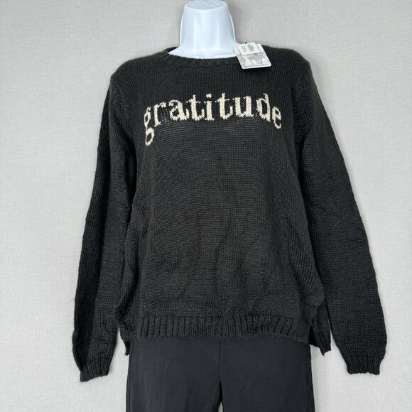 Wooden Ships Womens Sweater XS Black Mohair Blend Gratitude Cozy Lounge Pullover
